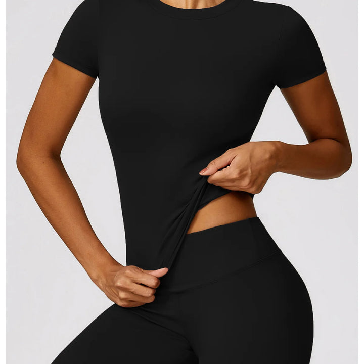 NCLAGEN Women Running Sports T Shirt Summer Short Sleeve Round Neck Breathable Stretchy GYM Yoga Slim Fitness Active Top Tee