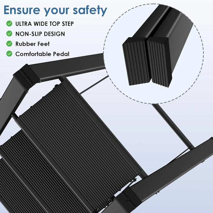 Aluminium 3-4 Step Ladder with Wide Steps Lightweight Folding Ladder Portable Slim Step Stool Safety Household Ladder Stepladder