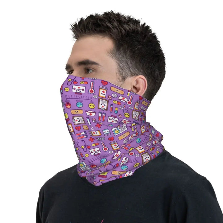 Custom Nursing Pattern Nurse Bandana Neck Gaiter for Ski Cycling Women Men Wrap Scarf Health Care Headband Warmer