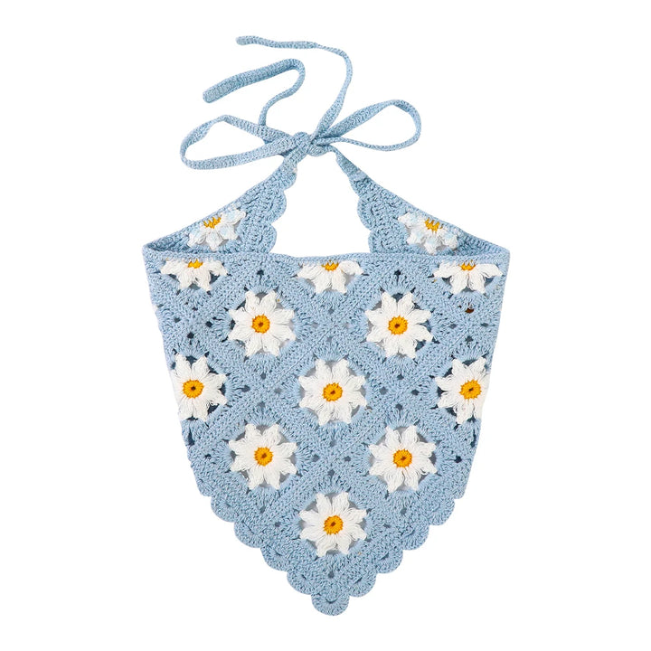 AWAYTR Crochet Bandana Daisy Flower Hair Scarf for Women 2022 Headbands Retro Turban Hairband Hair Accessories