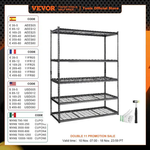 VEVOR 5-Tier Adjustable 2000 lbs Storage Shelving Unit Heavy Duty Garage Shelves Organizer Wire Rack for Kitchen Pantry Basement