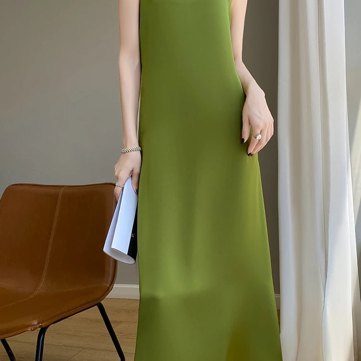 Silk High-Grade Dress New Spring/Summer Sleeveless V-Neck Dress Vest Slip Skirt Silk White With High-Grade Temperament RW D13