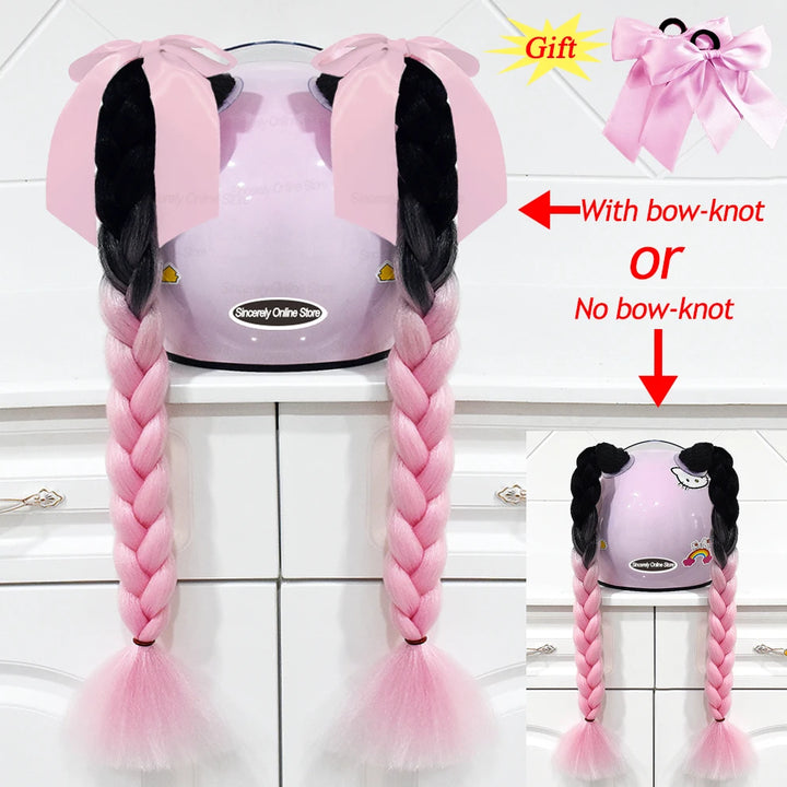 2pcs/pair New Motorcycle Helmet Braids Woman Braids Wig For Motorbike Helmets 164 colors Twist Dual Pigtail Ponytail With Sucker