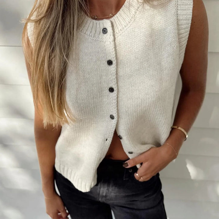 Chic Knitted Vests Top For Women Casual Single-Breasted Knitwear Cardigan Tank Sweater Female Solid Sleeveless 2024 Fashion
