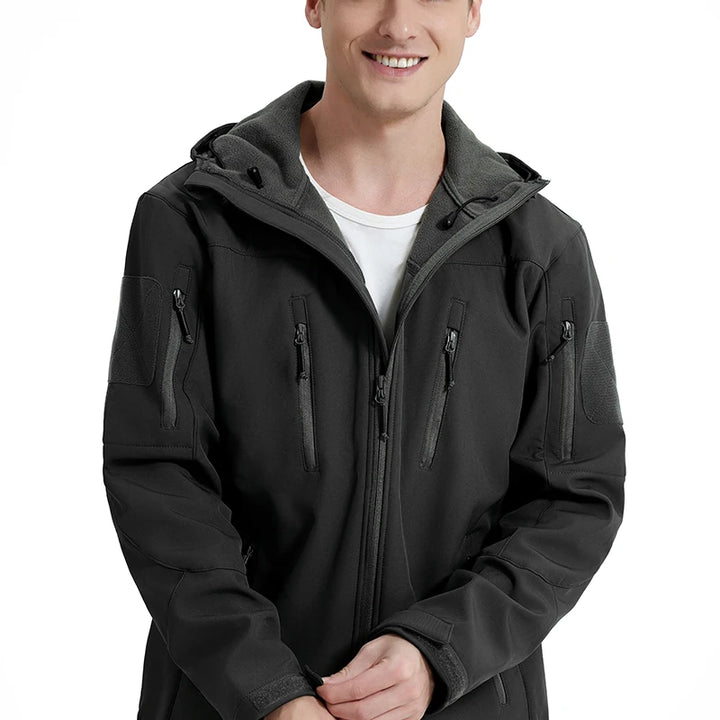 Men's Waterproof Softshell Tactical Jacket Winter Windproof Fleece Hoodie Jacket Outdoor Hiking Skiing Windbreaker Coat