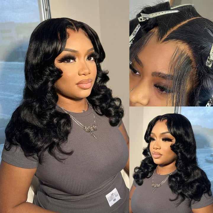 Body Wave Short Bob Wigs 4x6 Glueless Wig 200% Brazilian Water Wave Lace Frontal Human Hair Wigs Closure Wig For Women