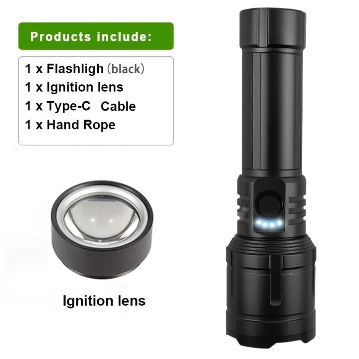 Ultra Powerful Flashlight Concentrating Ignition Flashlight Waterproof Military Tactical Lamp Outdoor Camping Adventure Torch