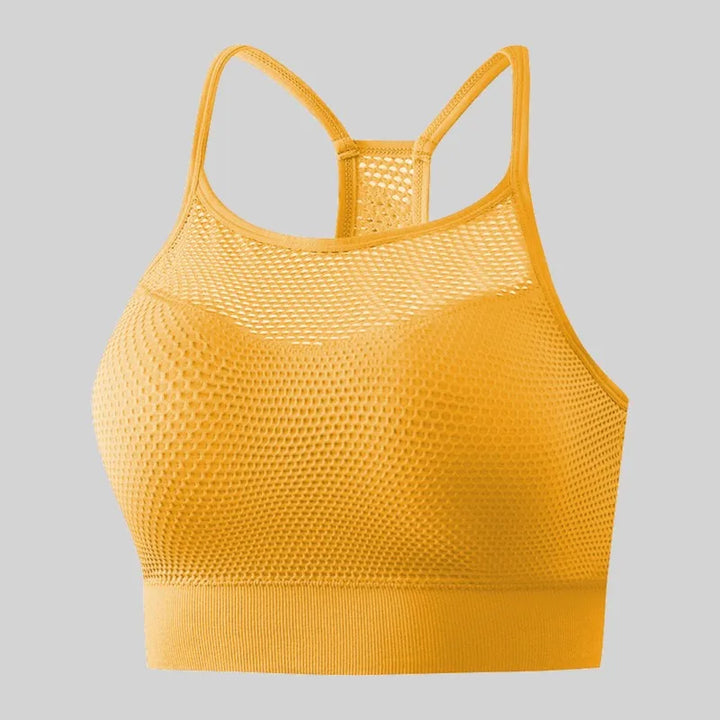 Workout Seamless Breathable Gym Bras Mesh Padded Sports Bra Women Backless Push Up Fitness Hollow Out Top Yoga Bras Crop Top