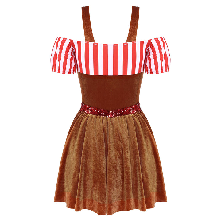 Womens Gingerbread Man Dress for Adult Christmas Halloween Costume Cookie Cosplay Dress for Carnival Party Dress Up Clothes