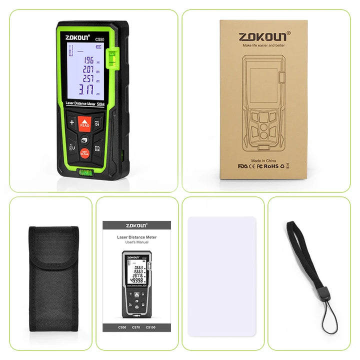 Zokoun shockproof 50/70/100m laser distance meter electronic ruler laser tape Area Volume Pythagorean digital rangefinder