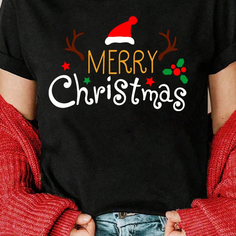 Funny Letter Printed Merry Christmas Women T Shirt Harajuku 90s Girls Christmas T-shirt Red Suitable All Seasons Tshirt Tops