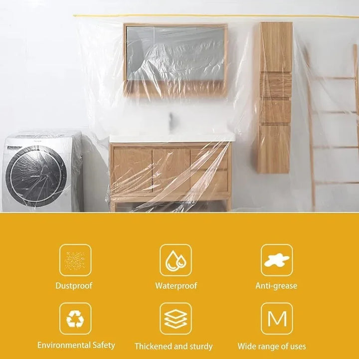 10/30m Disposable Cuttable Dust Film Self-adhesive Dustproof Film Plastic Paint Drop Cloth Sheeting Roll Pre-Taped Masking Films