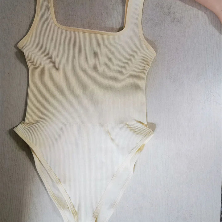 GUUDIA Ribbed Tummy Jumpsuit Daily Shaper Bodysuits Light Control Compress Tummy Control Open Crotch Shapewear Suits Open Crotch