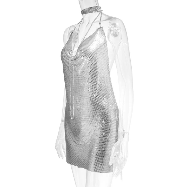 Sexy see through Chain Sequin summer dress women backless mini birthday party dress night club outfits evening dresses vestidos