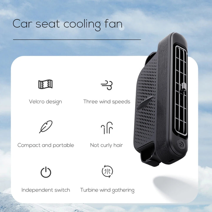 Portable Car Seat Fan for Front Rear Seat Passenge USB Powered Car Headrest Cooling Air Fan 3 Speeds Strap Car Interior Fan