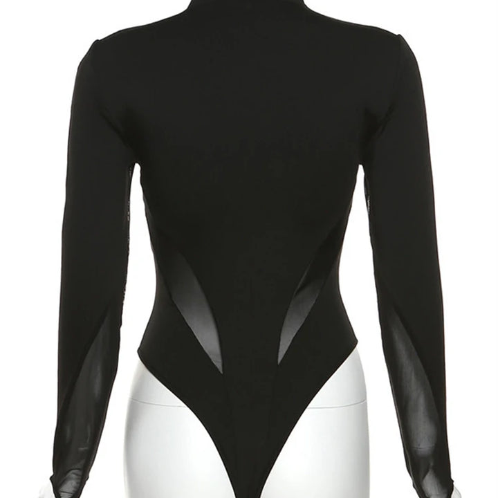 kliou Summer Women Above Knee Sexy&Club Mesh Patchwork Bodysuit K22K25045 Girl See Through All-match Tops One Piece Attirewear