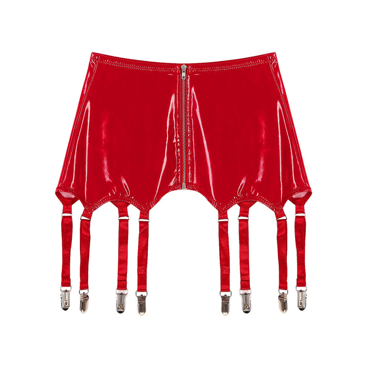 Womens Garters Suspender Belt Skirts Ladies Wet Look Patent Leather Garters with Metal Clips Clubwear Costume Underwear