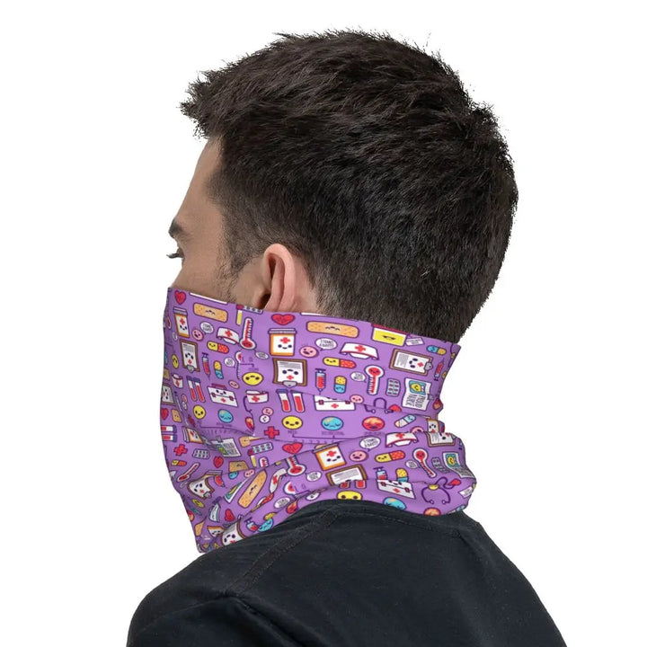 Custom Nursing Pattern Nurse Bandana Neck Gaiter for Ski Cycling Women Men Wrap Scarf Health Care Headband Warmer