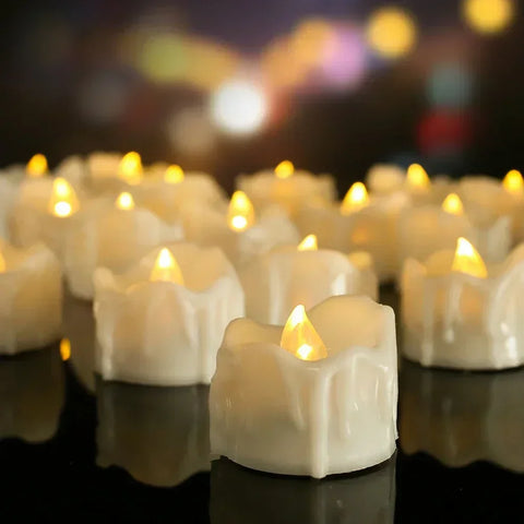 12/24Pcs Flickering LED Candles With/Without Remote Battery Operated Electric Flameless Tealights For Valentine's Day Decoration