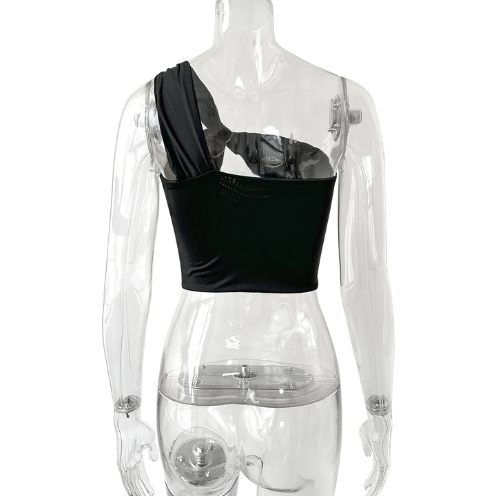 Women's Spicy Girl Sexy One Shoulder Tight Hollow Open Back Short Top Bar Nightclub 2024 New Edition