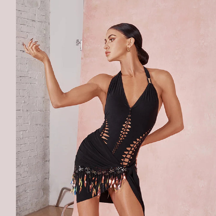 Hollow Sleeveless Bare Back Bodysuit Latin dance Dress Female Latino dancing Cloth Belly Tango Performance Costume NY60 2436