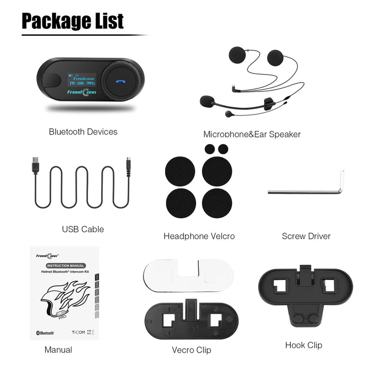 Freedconn T Com SC Bluetooth Motorcycle Intercom Helmet Headset Wireless Communication Interphone BT 5.0 Music Share 6Riders FM