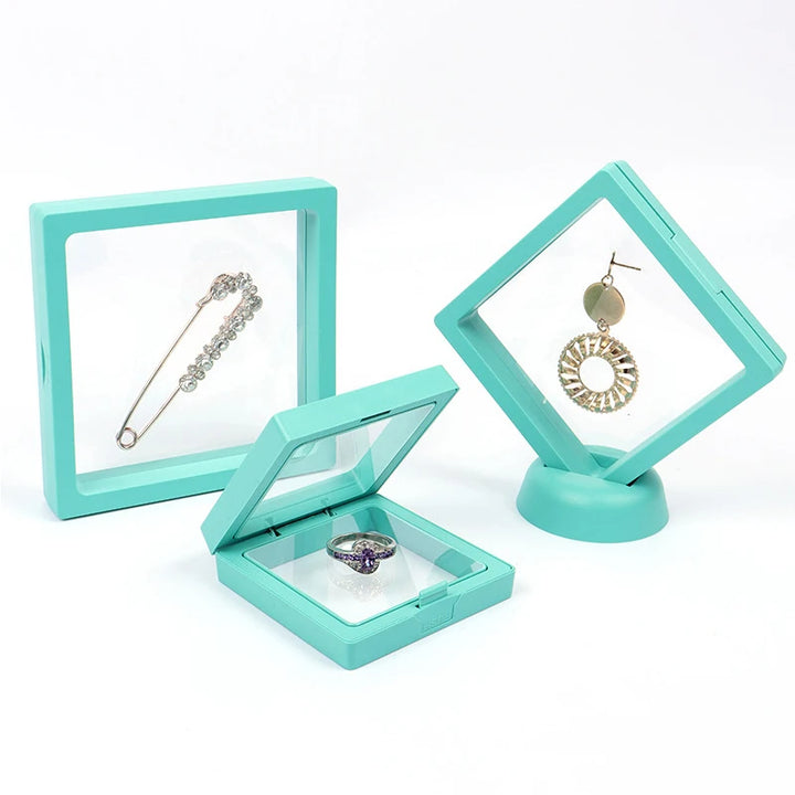 Transparent PE Film Jewelry Storage Box Color 3D Floating Display Frame Coin Dustproof Exhibition Ring Earrings Organizer Case