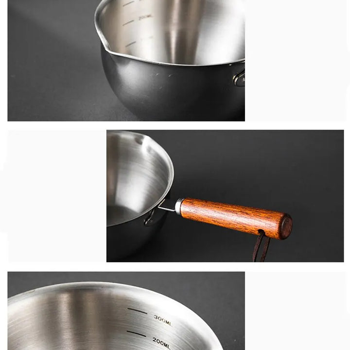 Stainless Steel Oil Pot with Wooden Handle 120ml/200ml Spilled Mini Soup Milk Pot Scalding-proof Kitchen Tool Cook Accessories