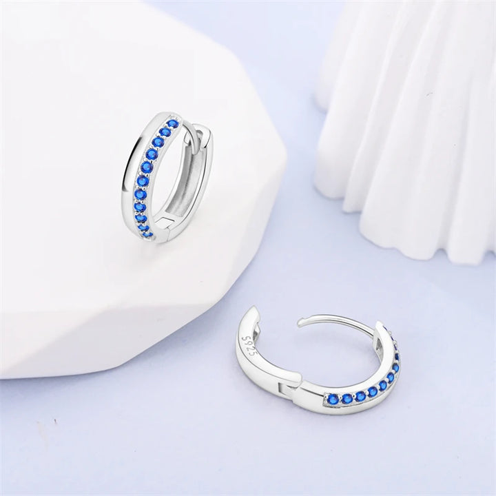 925 Sterling Silver Earring Round Shape Hoop Earrings Color Zircon Geometry Simple Jewelry Women Girl Evening Party Gifts