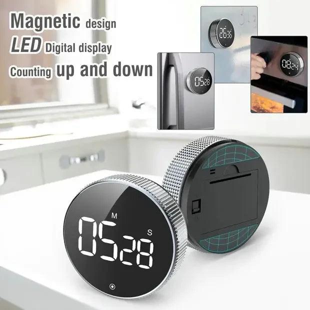 Round Digital Timer Stopwatch HD LED Electronic Studying Self Regulated Rotary Countdown Alarm Kitchen Cook Gadget Home Reminder