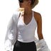 Abrini Sleeveless V Neck Ribbed Tank Top Spring Summer 2025 Women Clothes Casual Basic Top Black White Gray Camisloe Wholesale