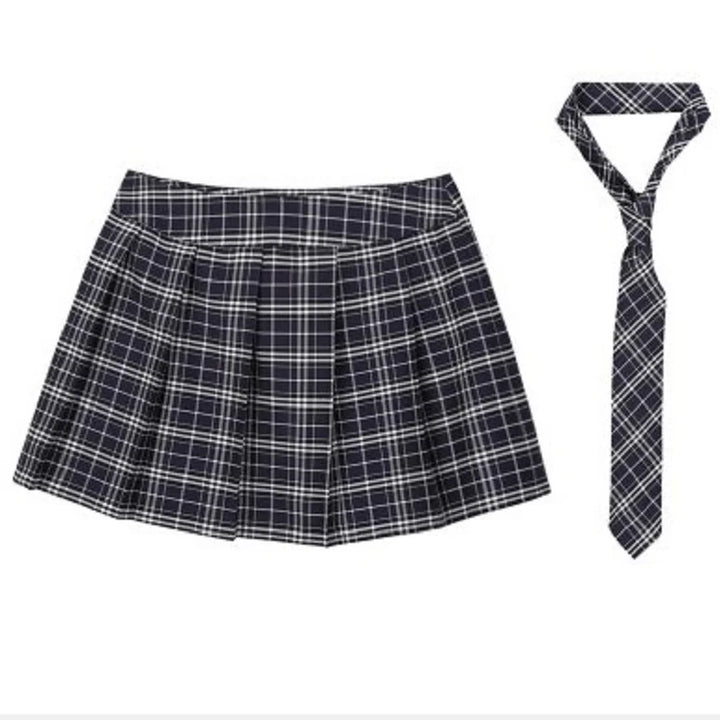 Womens Adult Japanese Schoolgirls Uniform Mini Skirts Cosplay Costume y2k Clothes Fancy Dress Outfit Pleated Skirt with Necktie