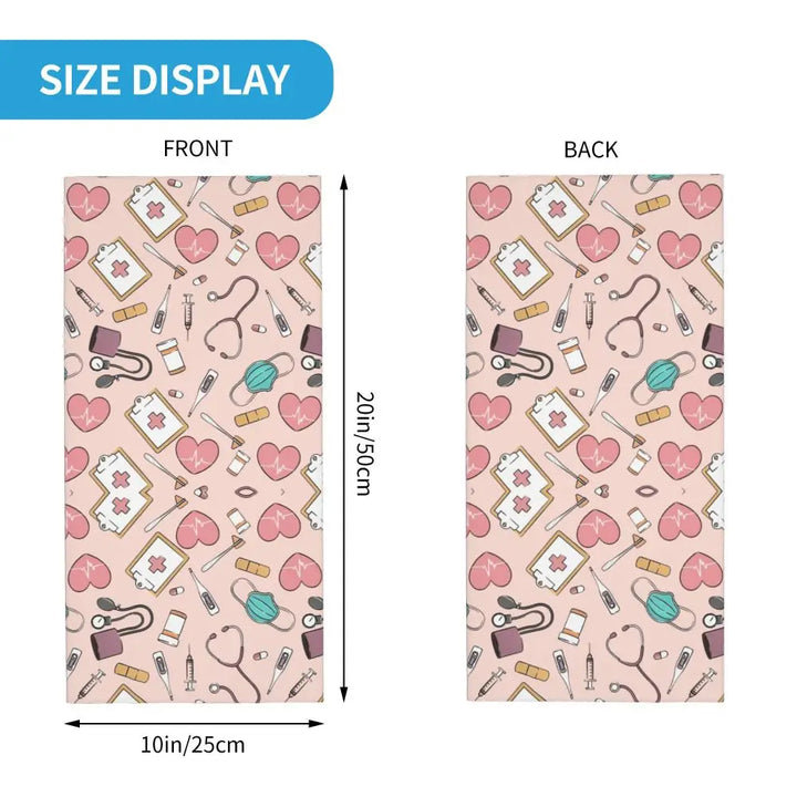 Custom Nursing Pattern Nurse Bandana Neck Gaiter for Ski Cycling Women Men Wrap Scarf Health Care Headband Warmer