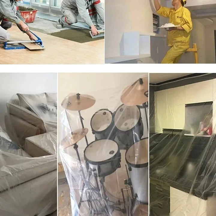 10/30m Disposable Cuttable Dust Film Self-adhesive Dustproof Film Plastic Paint Drop Cloth Sheeting Roll Pre-Taped Masking Films