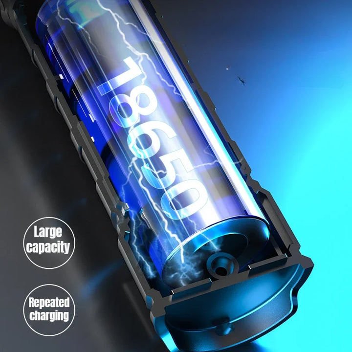 FLSTAR FIRE White Laser LED Tactical Flashlight Outdoors Camping USB Rechargeable Lantern Digital Display Telescopic Zoom Torch