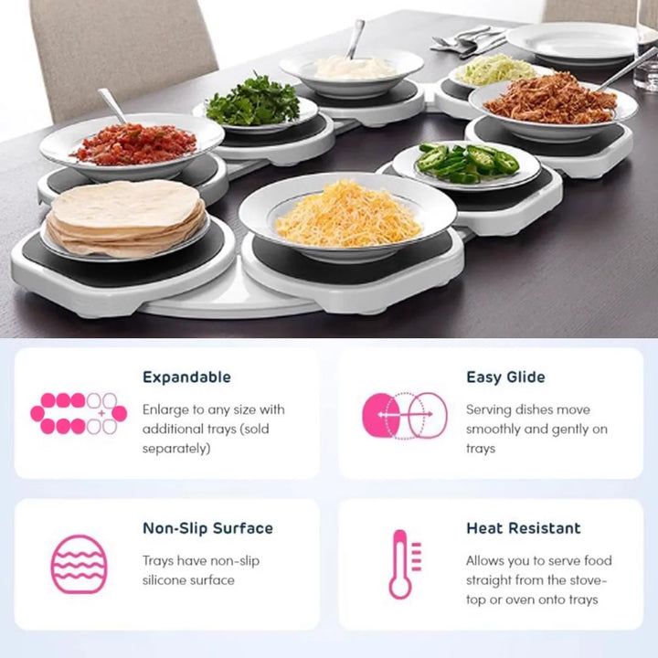 ~Y  2024 New Long Table Manual Rotating Plate Rack Elliptical Home Rotating Wheel Storage Detachable for Dining