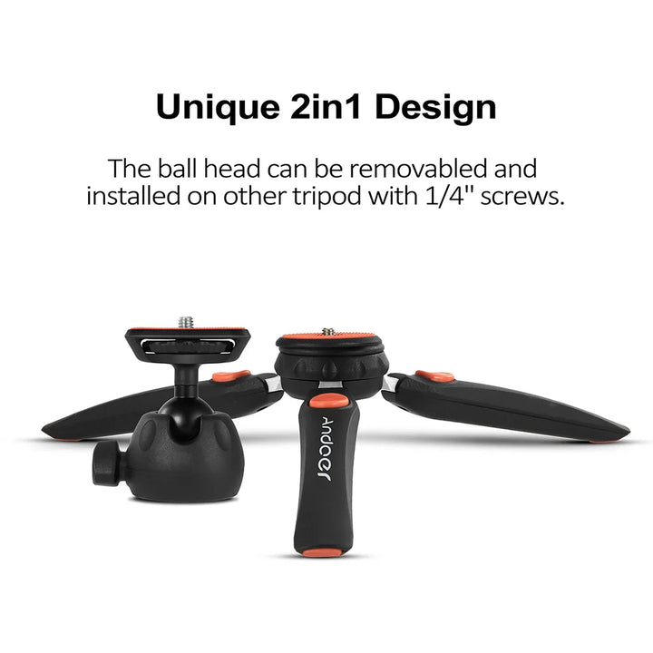 Andoer H20 Mini Tabletop Tripod Portable Foldable Phone Camera Tripod Stand with Removable Ball Head with 1/4 Inch Screw