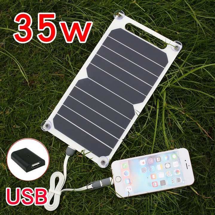 5-35W Solar Panel With USB Waterproof Outdoor Hiking And Camping Portable Battery Mobile Phone Charging Bank Charging Panel 6.8V