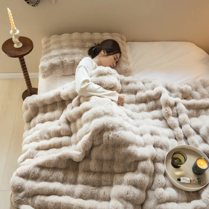 JFLEGAL Imitation Rabbit Fur Super Soft Blankets Nordic Thick Warm Winter Office Throw Blanket Double Sided Plush Bed Bedspread