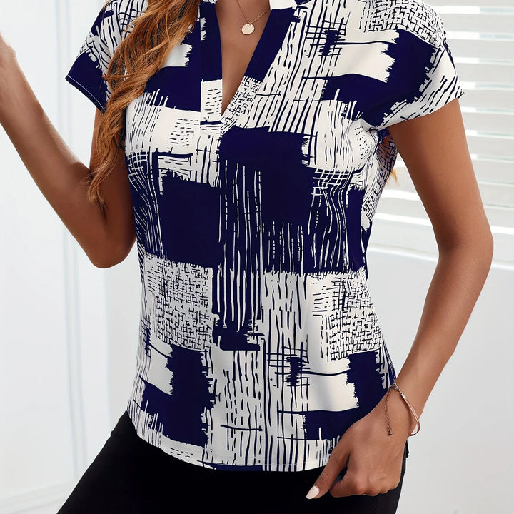 New Women's V-Neck Short Sleeve Shirt, Women's Full Print Dolman Sleeve Top, Women's