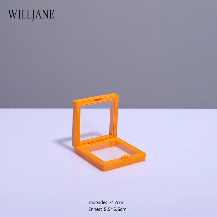 Transparent PE Film Jewelry Storage Box Color 3D Floating Display Frame Coin Dustproof Exhibition Ring Earrings Organizer Case