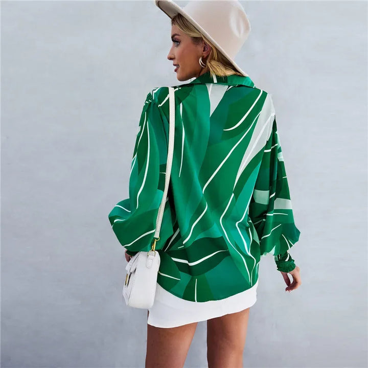 Fashionable Long Sleeve Printed Versatile Shirt For Women Autumn European And American Style Commuting Top With Button