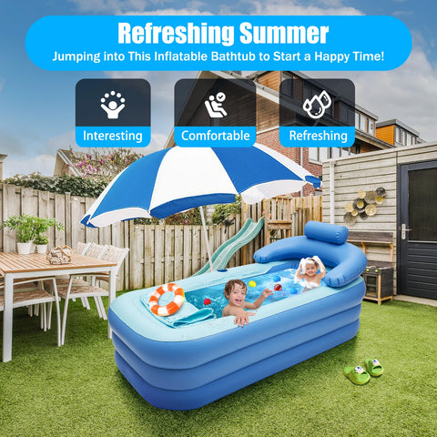 Foldable Inflatable BathTub Travel Blue/Pink Bath Tub for Adults Large Tub Spa 1.6m Home Swimming Pool Application  (PVC)