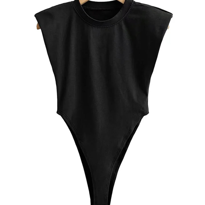 Sexy tops women 2024 Summer one-pieces bodycon bodysuit padded shoulder bodysuit black sleeveless body suits for women white