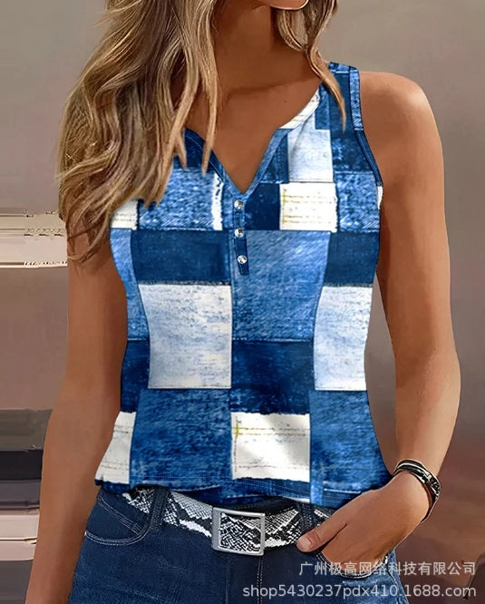 2024 Women's New Fashion Printed Casual Tank Top Gradient Color Printed Sleeveless Casual Camisole Tank Top T-Shirt for Women