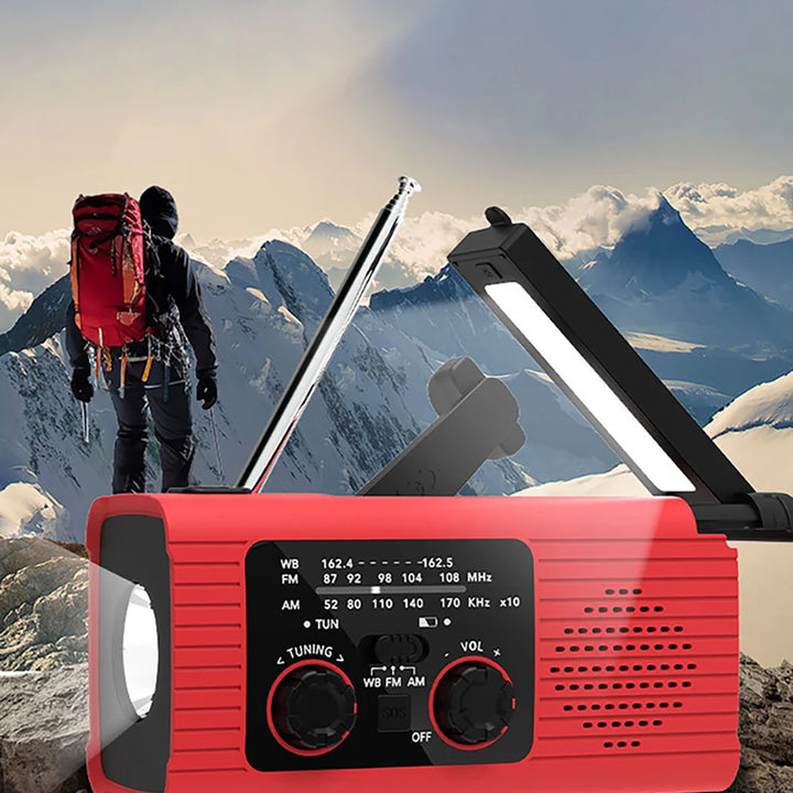 Solar rechargeable radio Radio with LED light Hand rechargeable emergency light Outdoor Adventure waterproof emergency light