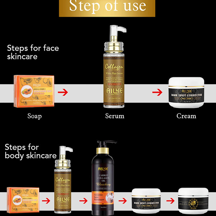 AILKE Collagen Whitening Kit, Moisturizer, Hydration, Dark Spot Removal Cream, Brightening Body Lotion, armpit Whitening Cream