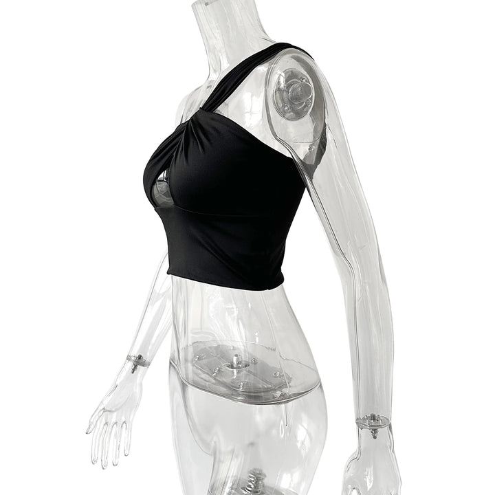 Women's Spicy Girl Sexy One Shoulder Tight Hollow Open Back Short Top Bar Nightclub 2024 New Edition