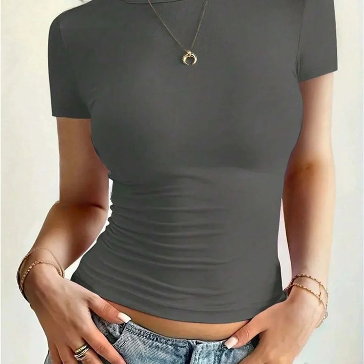 Casual Basic T-Shirts For Women Spring Summer New Short Sleeve O Neck Top Solid Simple Y2k Tees Lady Pullover Crop Tops Street