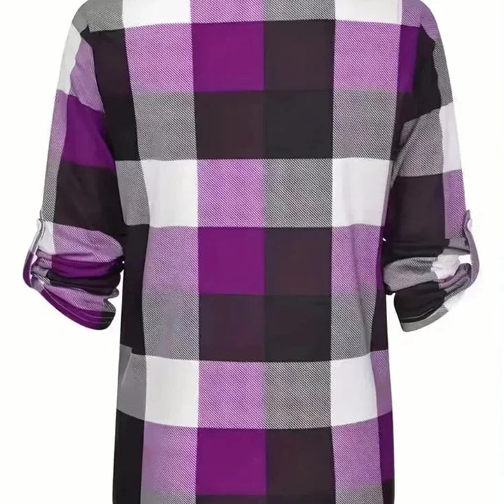 Women Spring Autumn Style Blouses Shirts Lady Casual Long Sleeve V-Neck Plaid Printed Blusas Tops